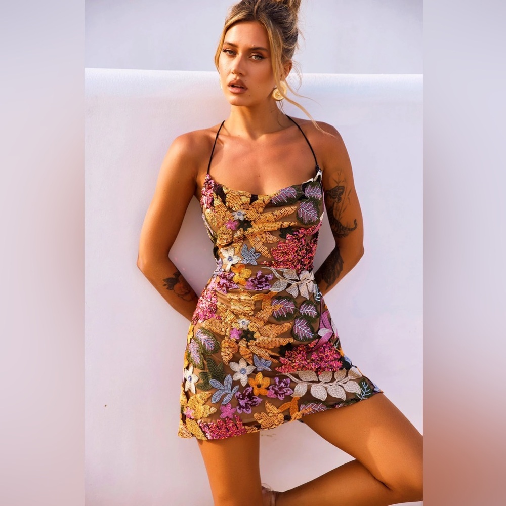 Golden Market Mini Dress Multi-colored.